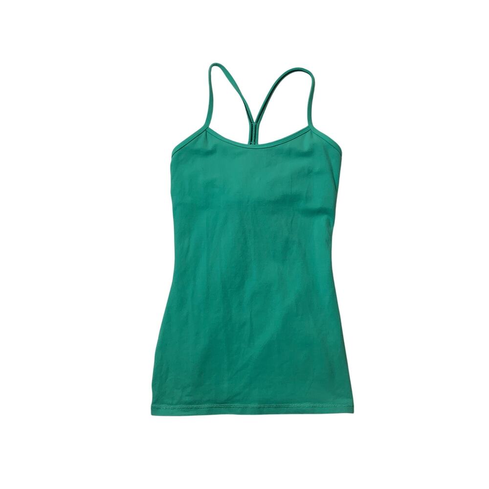 Lululemon Tank Top Womens 4 Dark Pond Power Y Shelf Bra Racerback Straps Workout